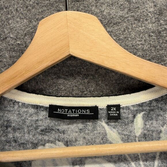 Notations Cardigan Women 2X Plus Black Floral Button Up Long Sleeve Cotton - Picture 3 of 8